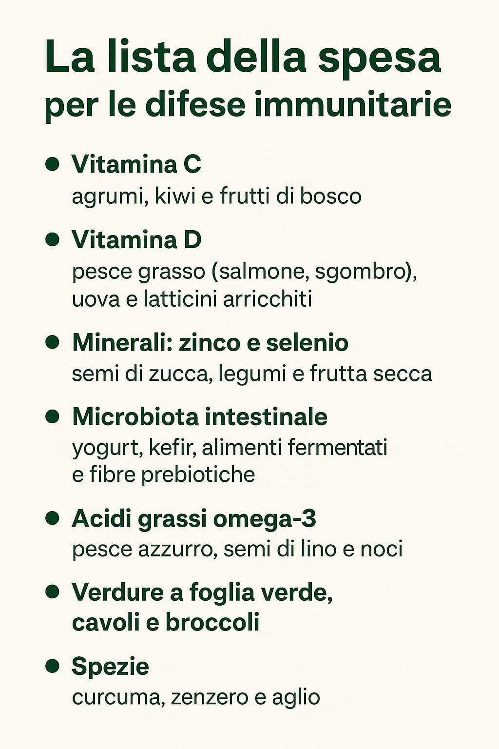 La lista della spesa per stimolare le difese immunitarie
